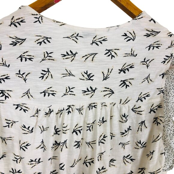 Lucky Brand Women's V-neck Top Sz Small Sheer Polka Dot Sleeves Floral Print - Picture 7 of 9